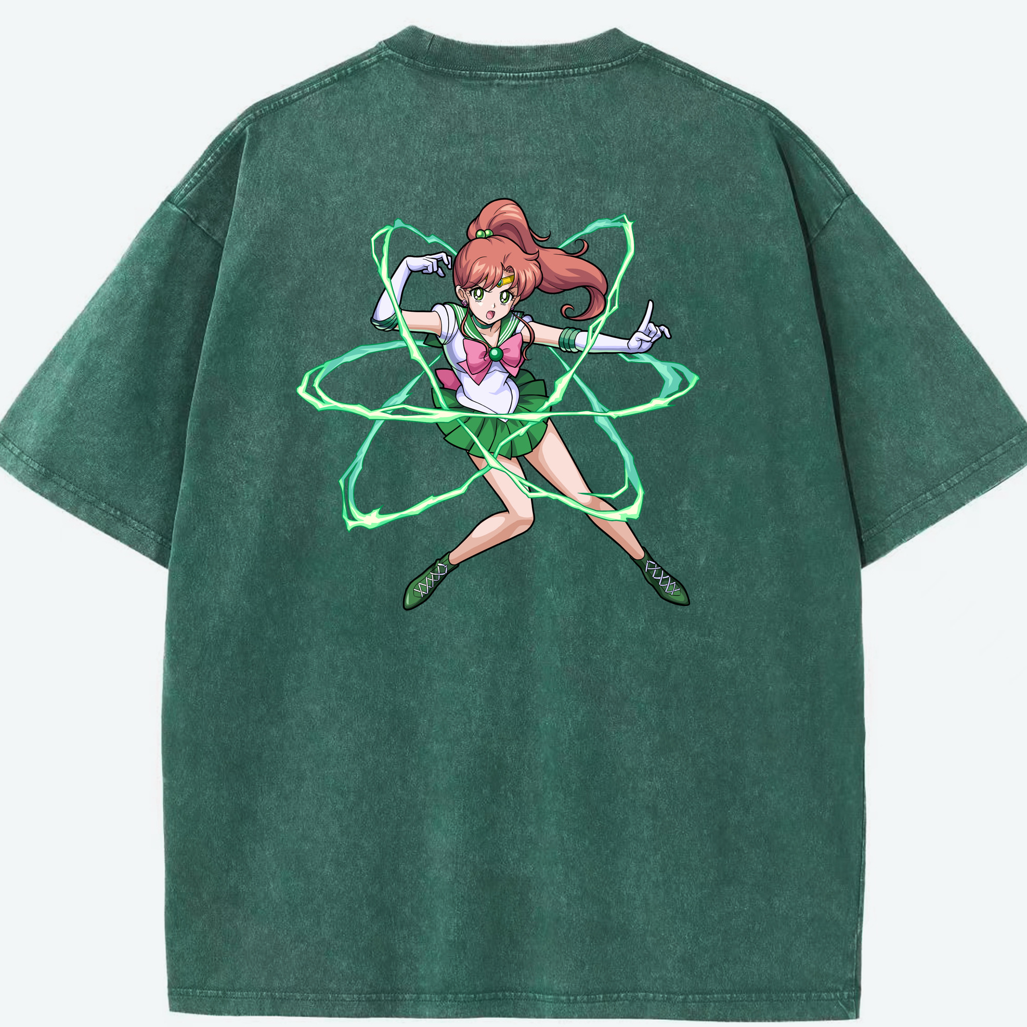 （画像用） 美少女戦士セーラームーン 木野 まこと きの まこと Sailor Moon Kino Makoto （セーラージュピター；Sailor Jupiter） 綿100% ヴィンテージ風 半袖Tシャツ（背面プリント）